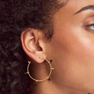 Kendra Scott Freida Hoop Earrings Vintage Gold Obsidian New with Tag